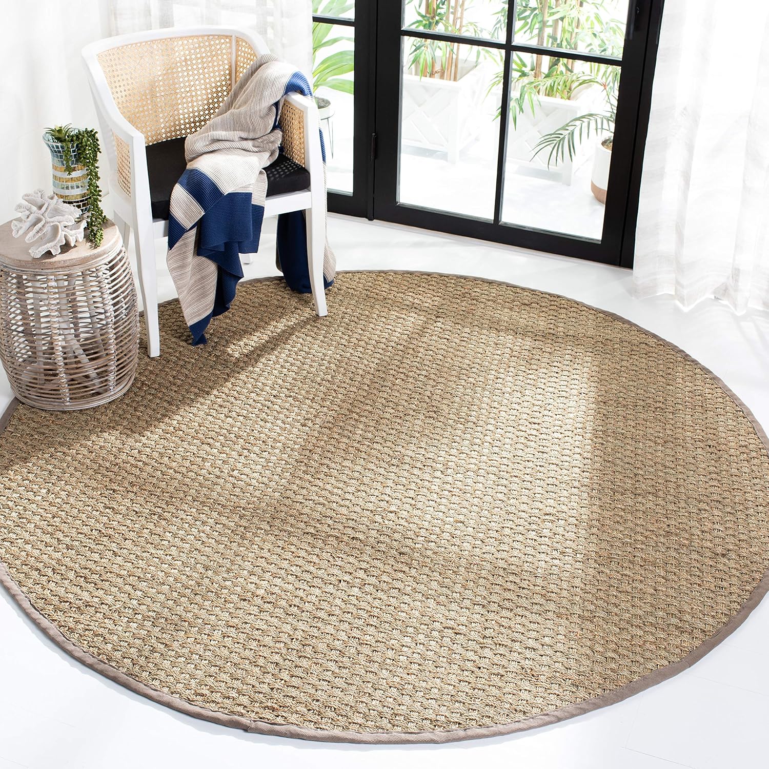 SAFAVIEH Natural Fiber Collection Runner Rug - 2'6" x 8', Natural & Beige, Seagrass, Basketweave Pattern with Border (NF114A)