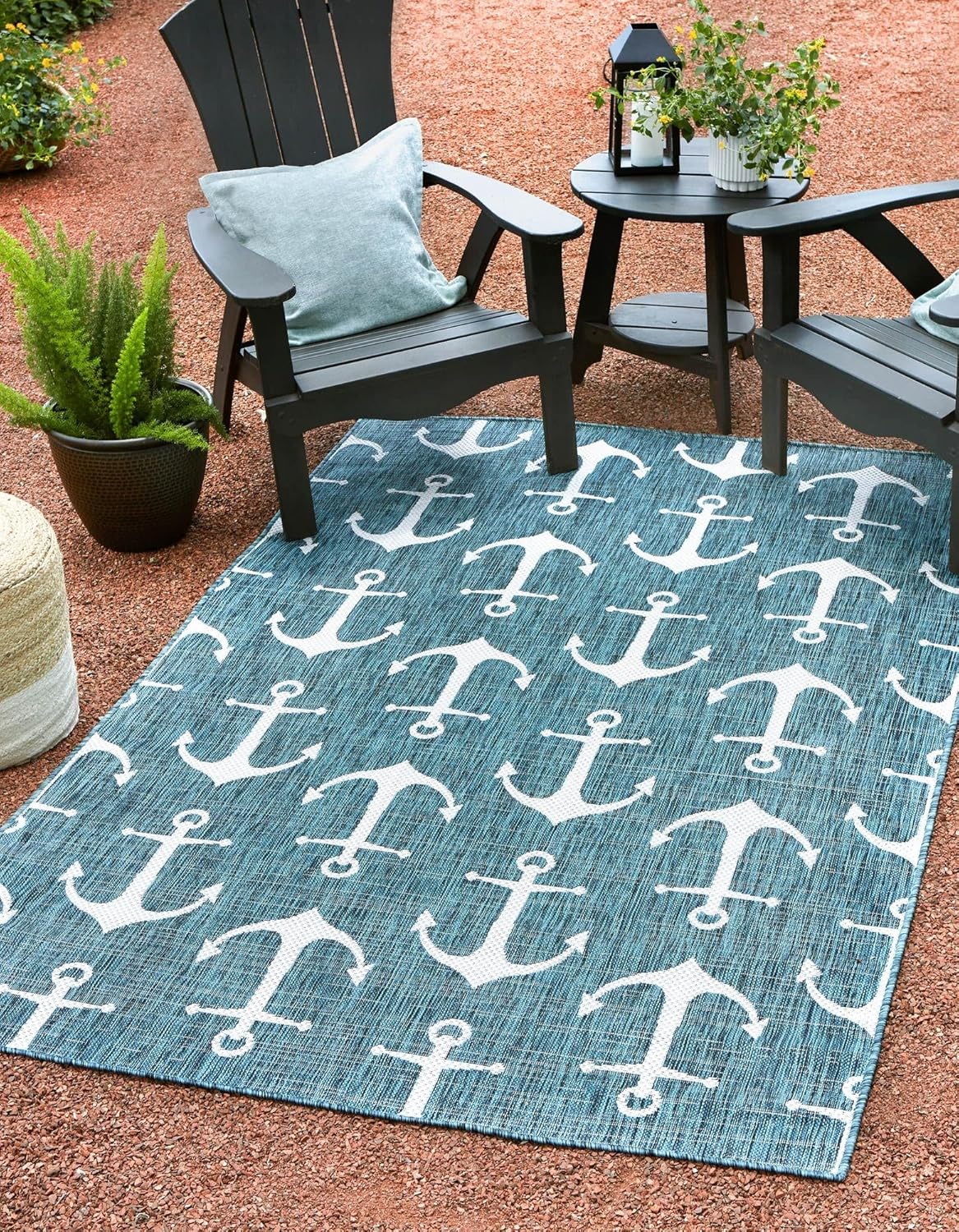 Unique Loom Outdoor Coastal Collection Area Rug - Ahoy (2' 7" x 12' Runner, Blue/ Ivory)