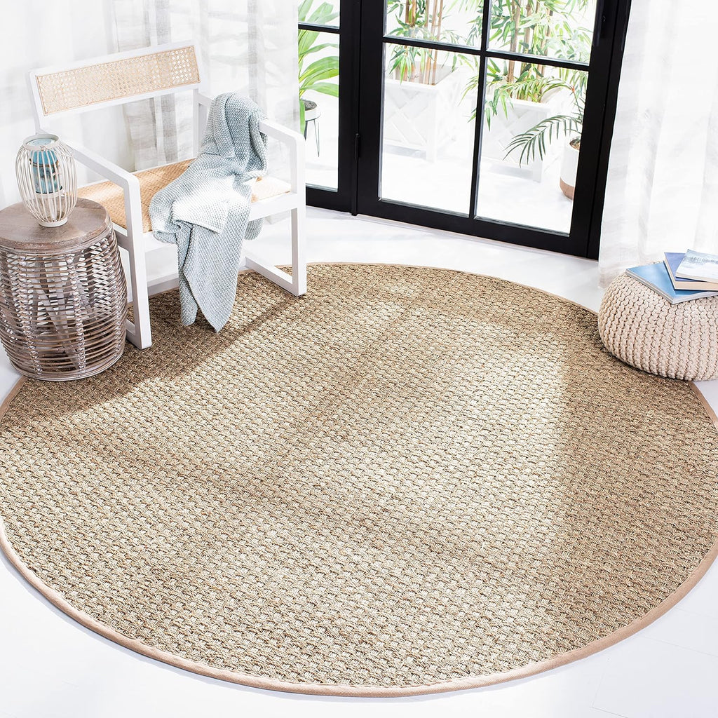 SAFAVIEH Natural Fiber Collection Runner Rug - 2'6" x 8', Natural & Beige, Seagrass, Basketweave Pattern with Border (NF114A)