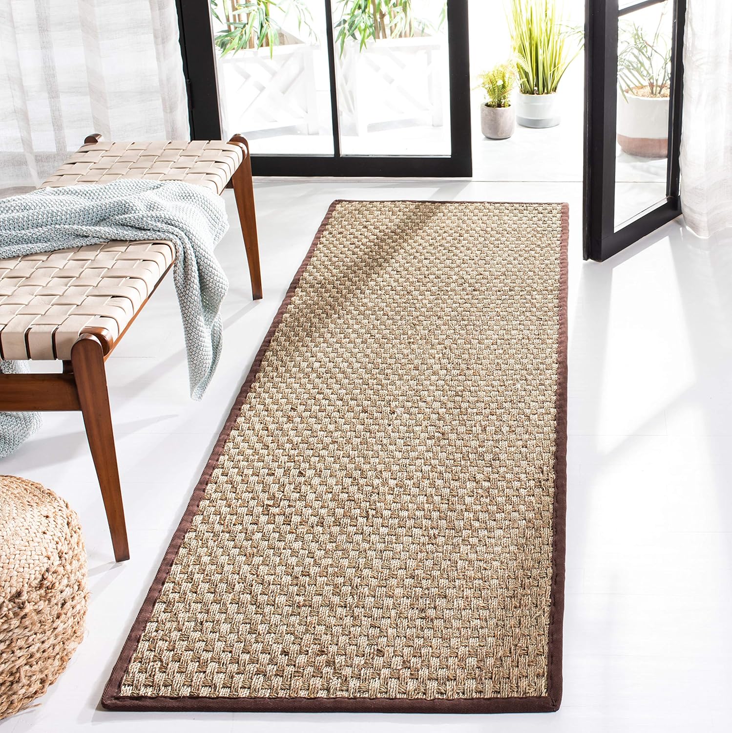 SAFAVIEH Natural Fiber Collection Runner Rug - 2'6" x 8', Natural & Beige, Seagrass, Basketweave Pattern with Border (NF114A)