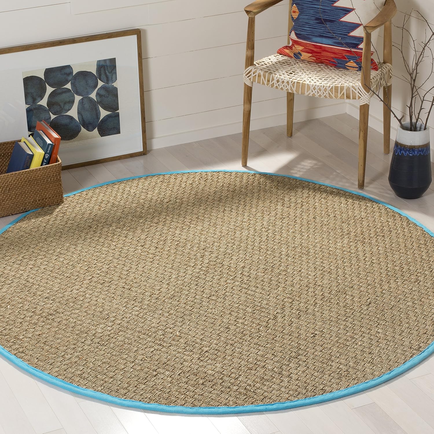 SAFAVIEH Natural Fiber Collection Runner Rug - 2'6" x 8', Natural & Beige, Seagrass, Basketweave Pattern with Border (NF114A)