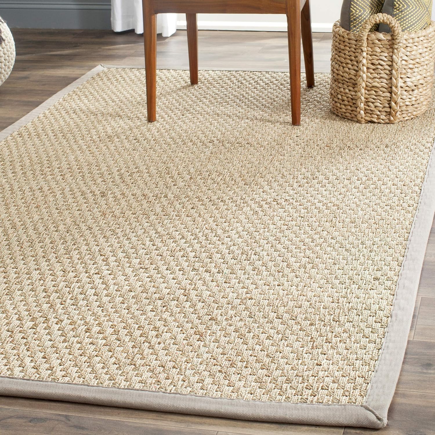 SAFAVIEH Natural Fiber Collection Runner Rug - 2'6" x 8', Natural & Beige, Seagrass, Basketweave Pattern with Border (NF114A)