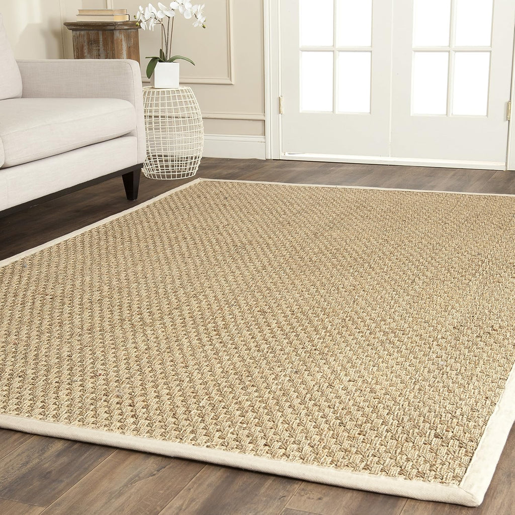 SAFAVIEH Natural Fiber Collection Runner Rug - 2'6" x 8', Natural & Beige, Seagrass, Basketweave Pattern with Border (NF114A)