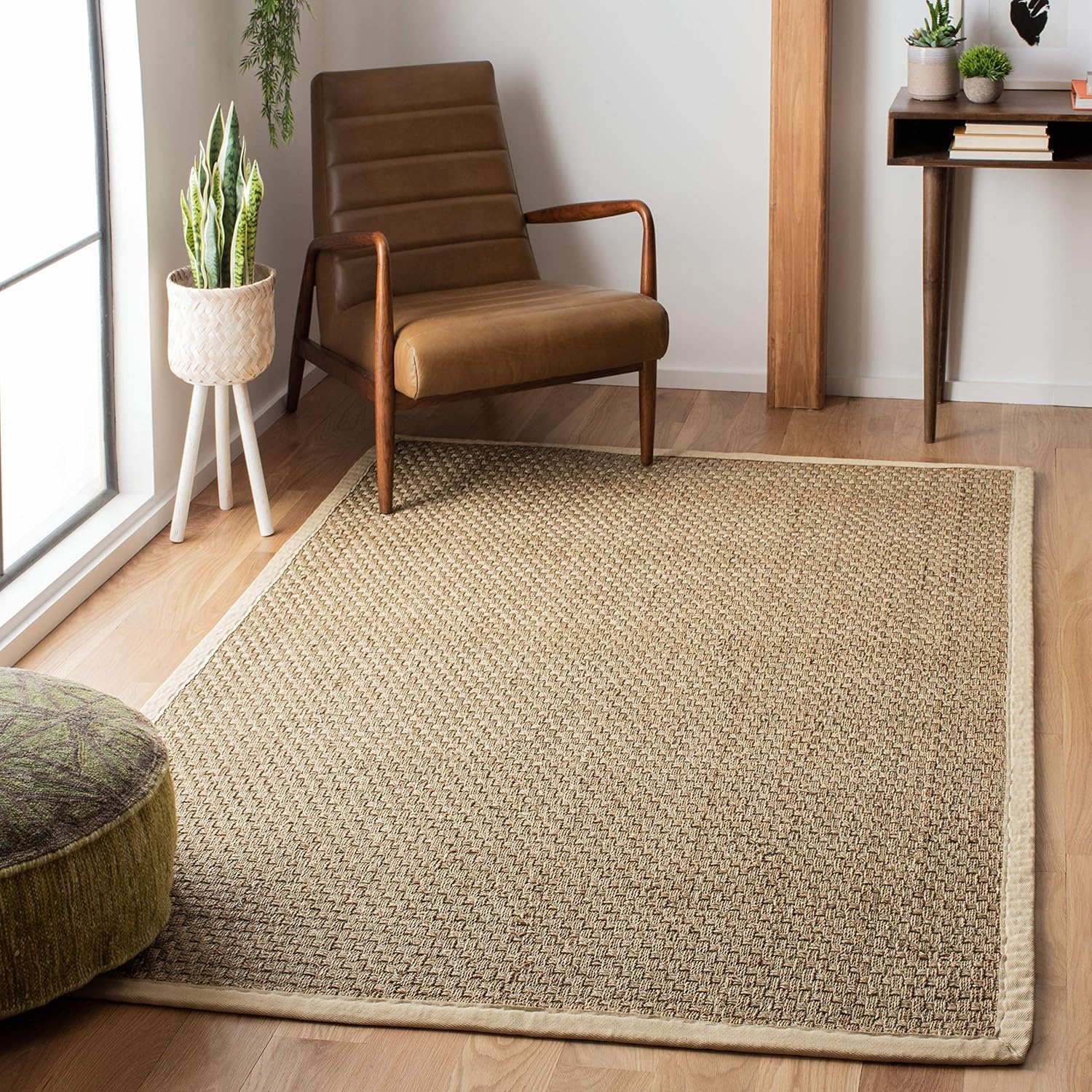 SAFAVIEH Natural Fiber Collection Runner Rug - 2'6" x 8', Natural & Beige, Seagrass, Basketweave Pattern with Border (NF114A)