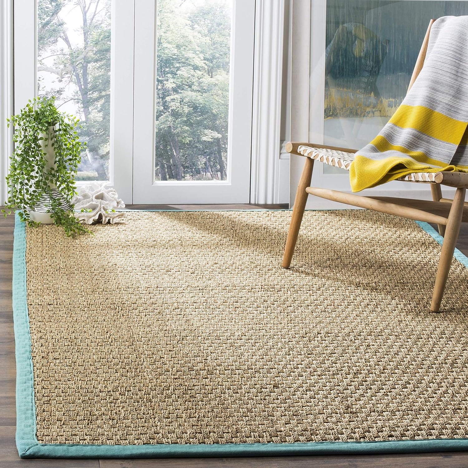 SAFAVIEH Natural Fiber Collection Runner Rug - 2'6" x 8', Natural & Beige, Seagrass, Basketweave Pattern with Border (NF114A)