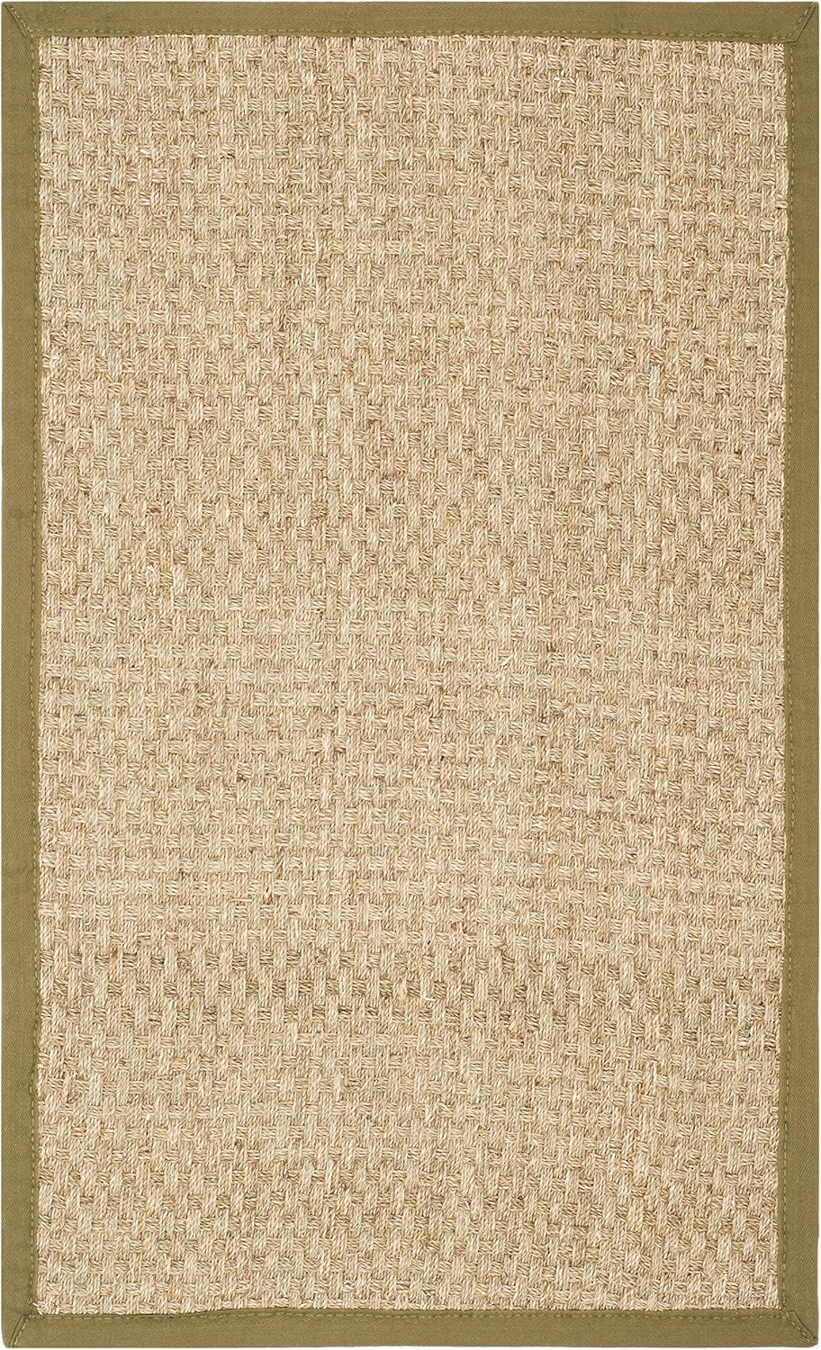 SAFAVIEH Natural Fiber Collection Runner Rug - 2'6" x 8', Natural & Beige, Seagrass, Basketweave Pattern with Border (NF114A)