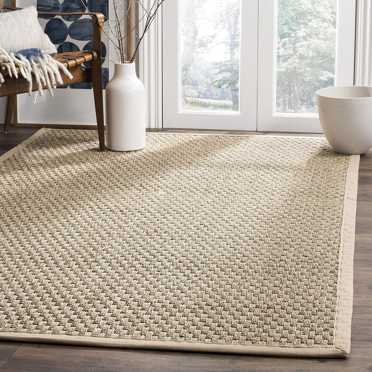 SAFAVIEH Natural Fiber Collection Runner Rug - 2'6" x 8', Natural & Beige, Seagrass, Basketweave Pattern with Border (NF114A)