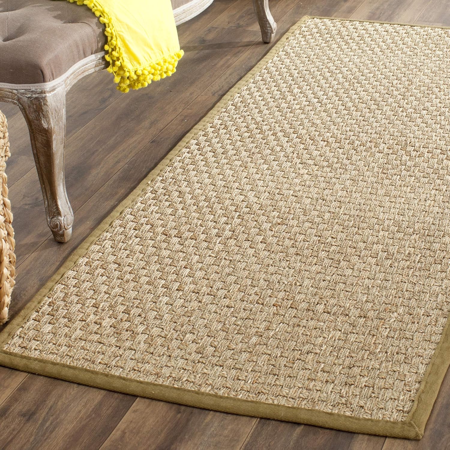 SAFAVIEH Natural Fiber Collection Runner Rug - 2'6" x 8', Natural & Beige, Seagrass, Basketweave Pattern with Border (NF114A)