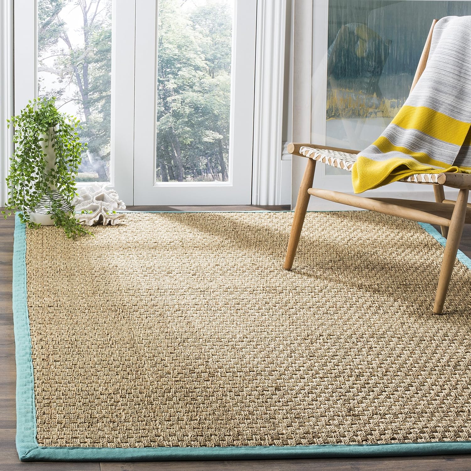 SAFAVIEH Natural Fiber Collection Runner Rug - 2'6" x 8', Natural & Beige, Seagrass, Basketweave Pattern with Border (NF114A)
