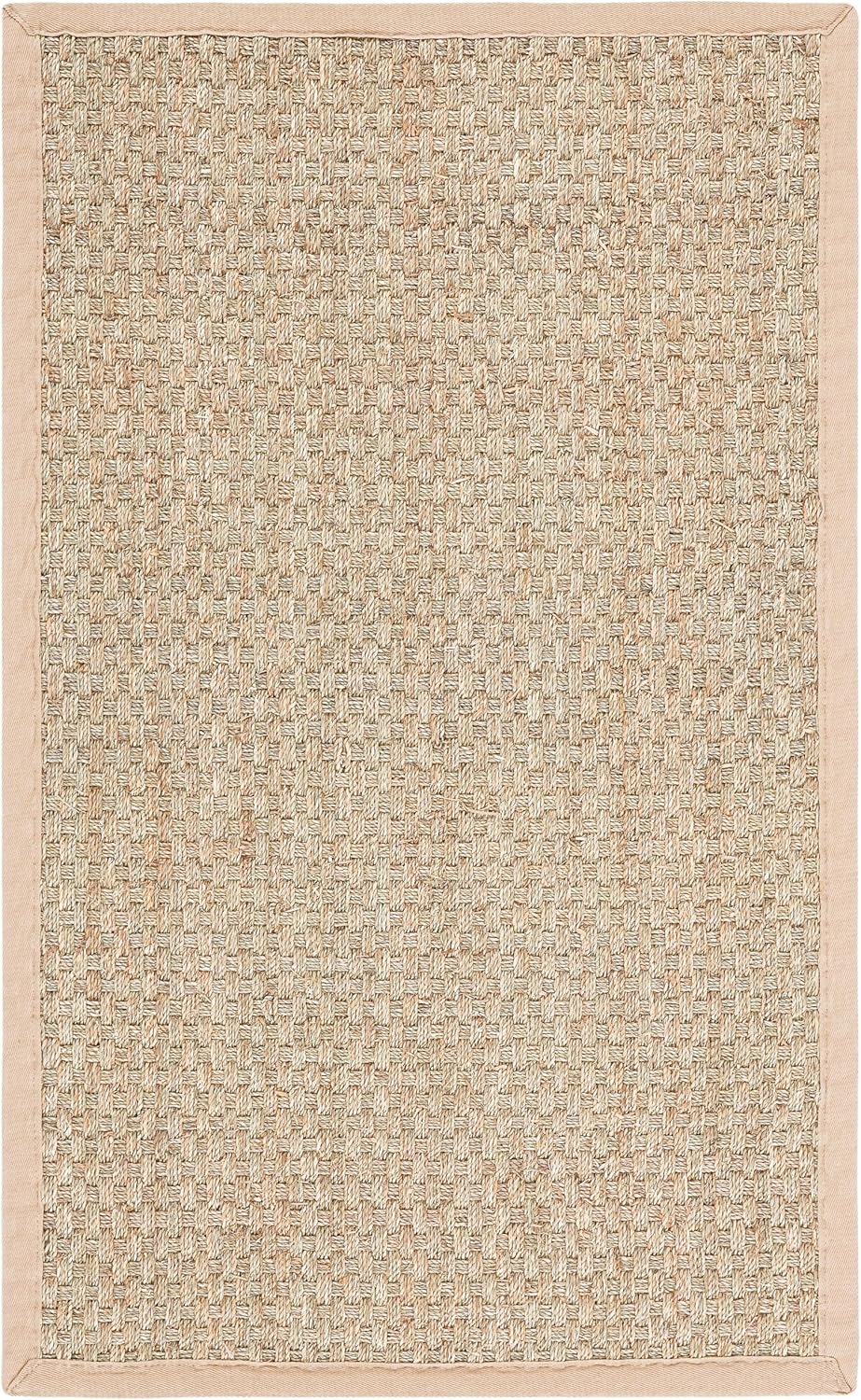SAFAVIEH Natural Fiber Collection Runner Rug - 2'6" x 8', Natural & Beige, Seagrass, Basketweave Pattern with Border (NF114A)