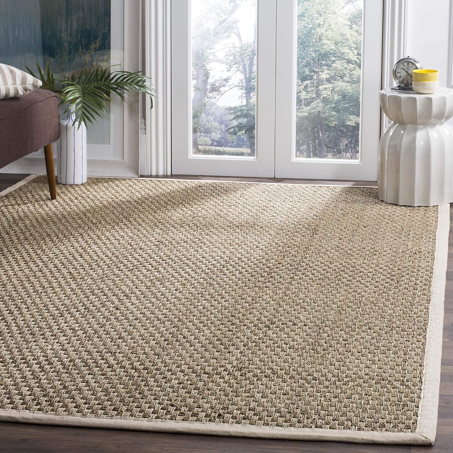 SAFAVIEH Natural Fiber Collection Runner Rug - 2'6" x 8', Natural & Beige, Seagrass, Basketweave Pattern with Border (NF114A)