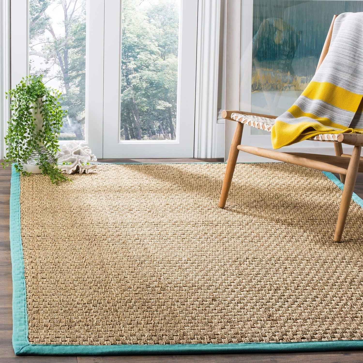SAFAVIEH Natural Fiber Collection Runner Rug - 2'6" x 8', Natural & Beige, Seagrass, Basketweave Pattern with Border (NF114A)