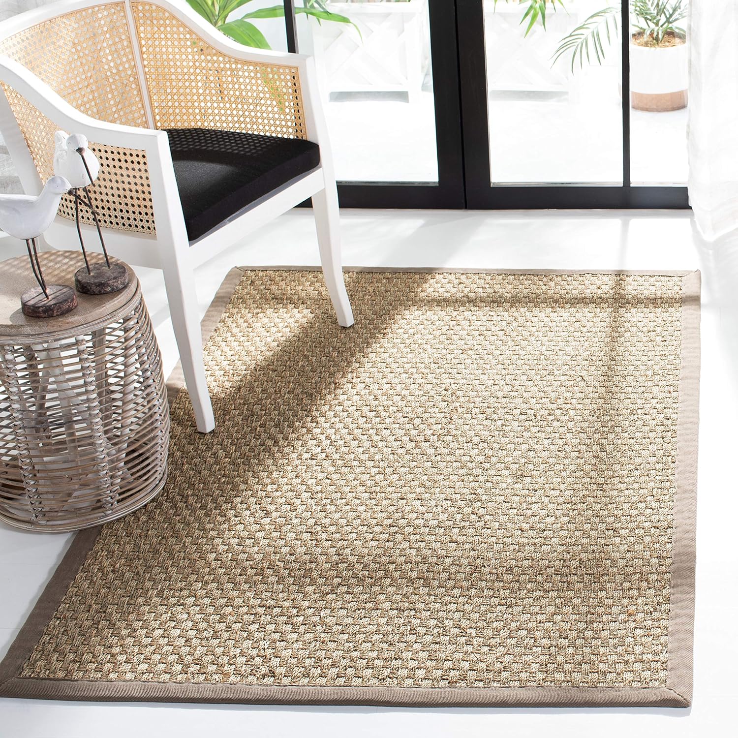 SAFAVIEH Natural Fiber Collection Runner Rug - 2'6" x 8', Natural & Beige, Seagrass, Basketweave Pattern with Border (NF114A)