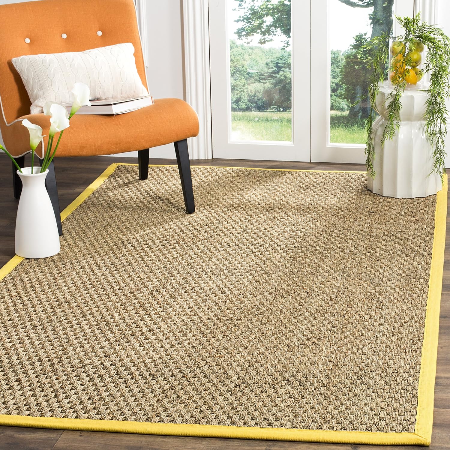 SAFAVIEH Natural Fiber Collection Runner Rug - 2'6" x 8', Natural & Beige, Seagrass, Basketweave Pattern with Border (NF114A)