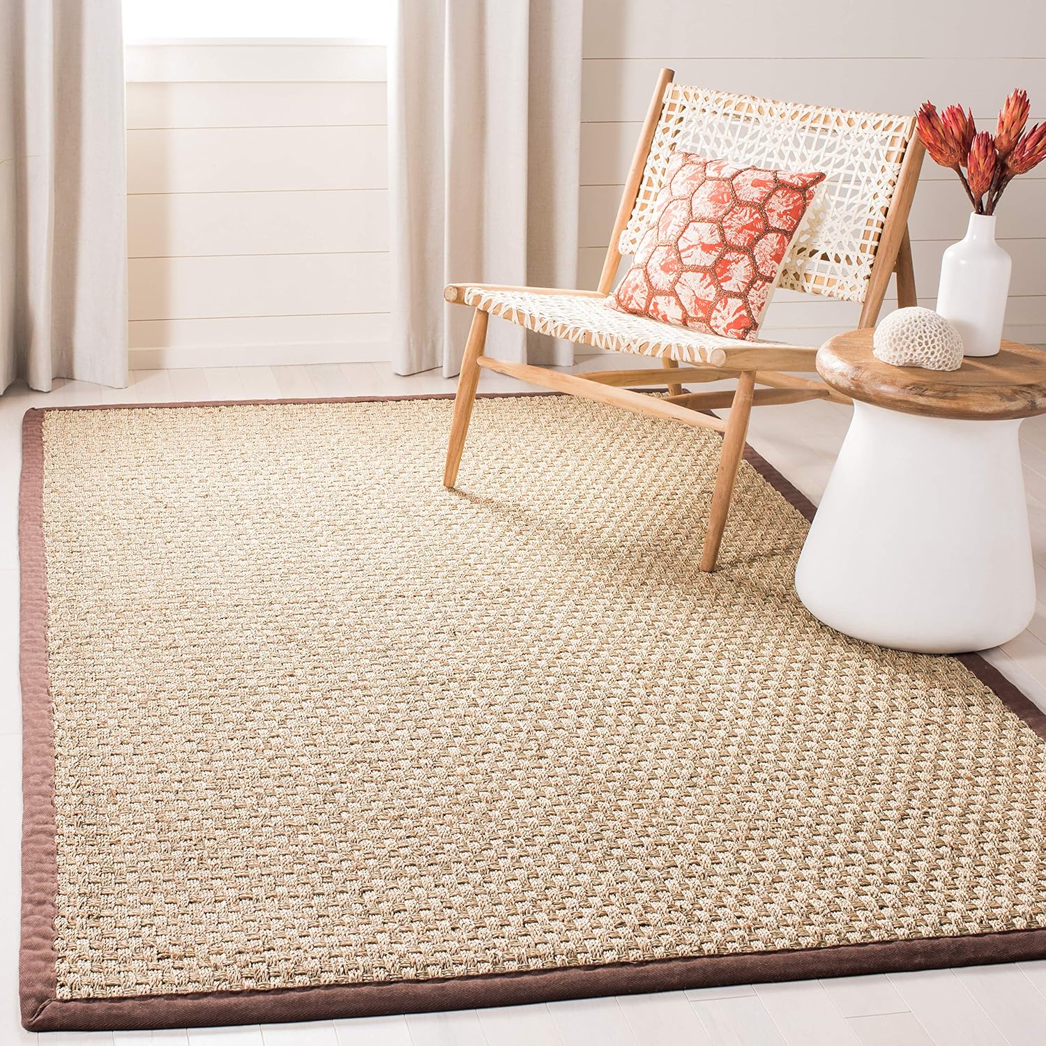 SAFAVIEH Natural Fiber Collection Runner Rug - 2'6" x 8', Natural & Beige, Seagrass, Basketweave Pattern with Border (NF114A)