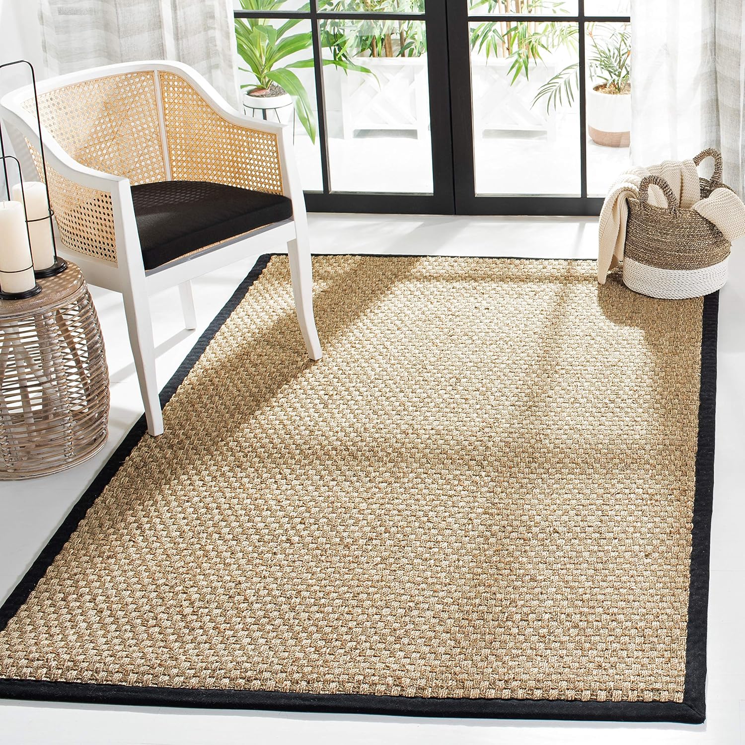 SAFAVIEH Natural Fiber Collection Runner Rug - 2'6" x 8', Natural & Beige, Seagrass, Basketweave Pattern with Border (NF114A)