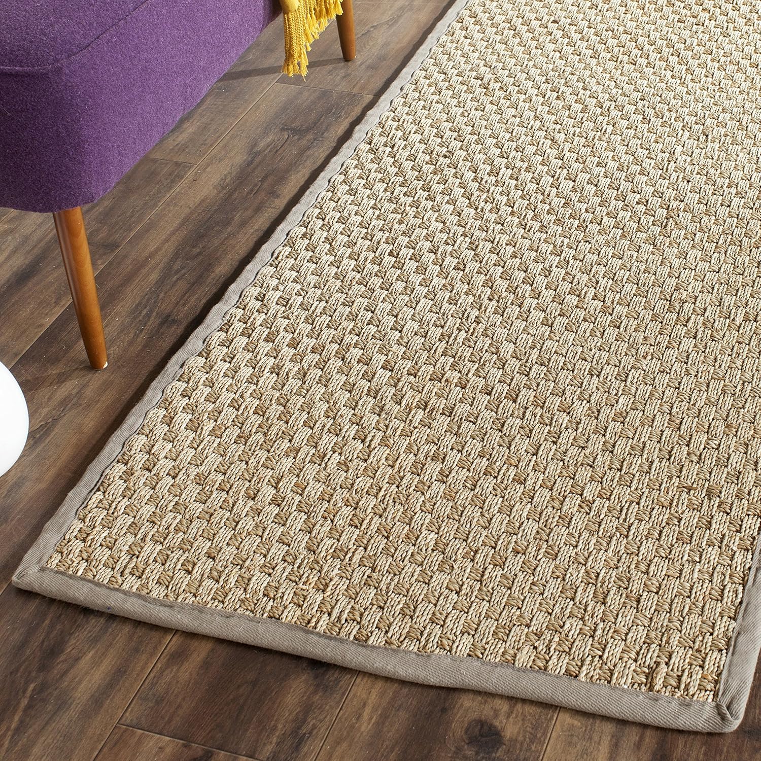 SAFAVIEH Natural Fiber Collection Runner Rug - 2'6" x 8', Natural & Beige, Seagrass, Basketweave Pattern with Border (NF114A)